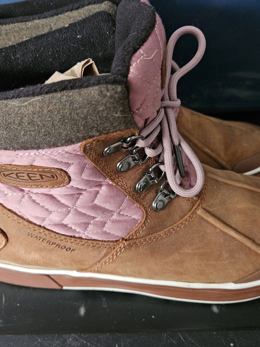 KEEN Women's Brown and Pink Lace-Up Waterproof Boots
